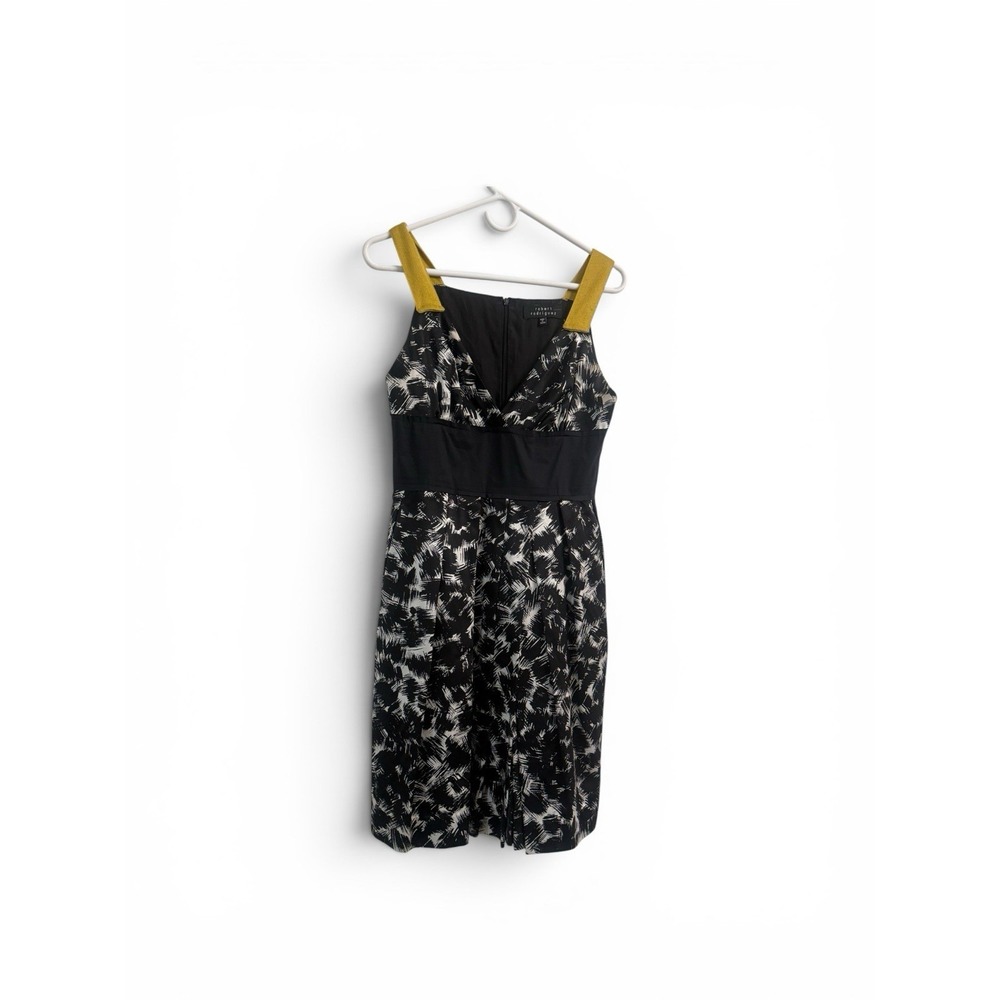 Robert Rodriguez Silk Blend Dress Size 6 Black White Abstract Mustard Straps Y2K